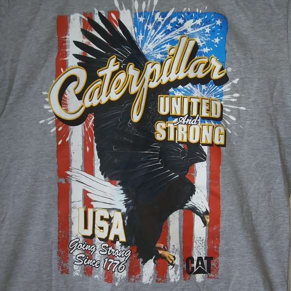 Caterpillar CAT Tee Eagle American flag USA United & Strong XL - Picture 4 of 4